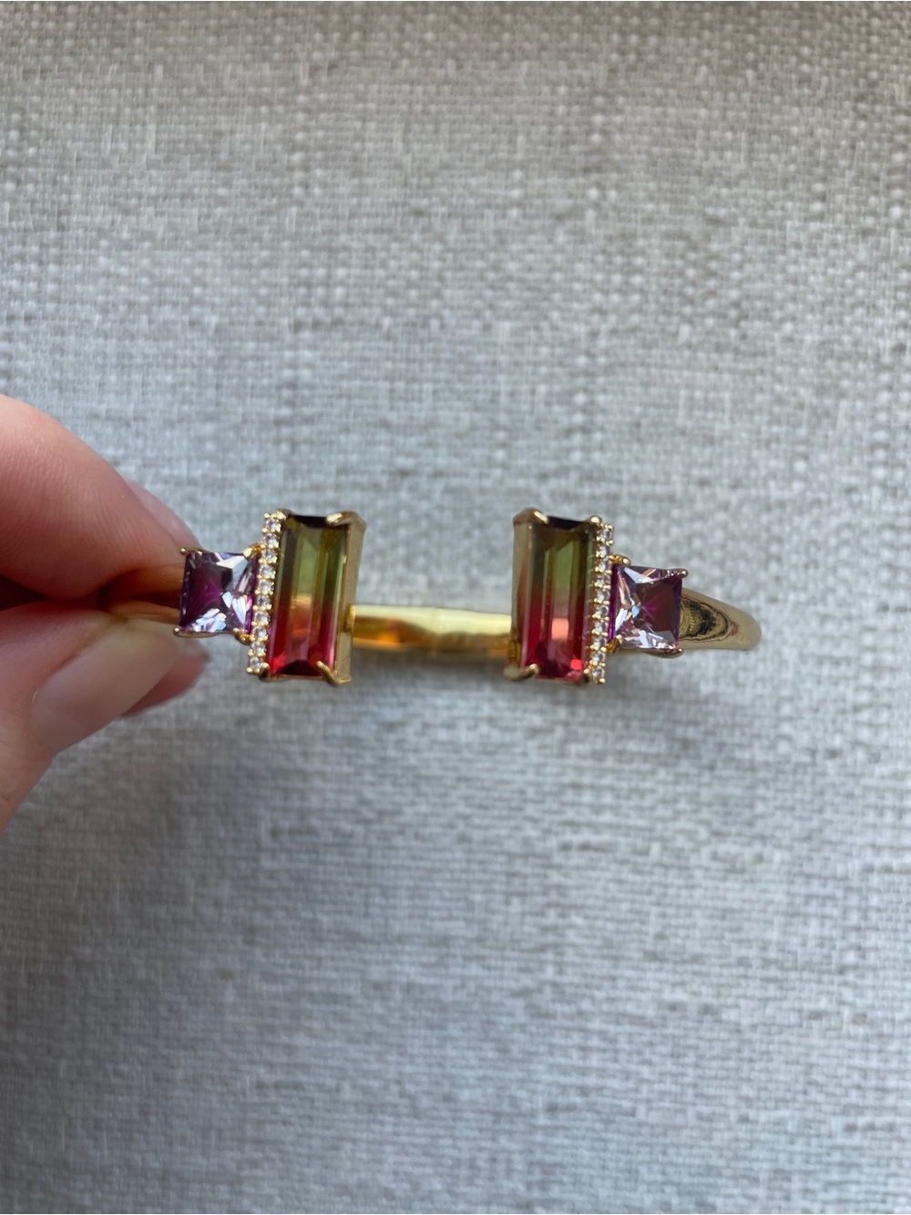 Kate Spade Gold-Tone Bicolor Pink and Green Crystal Cuff Bracelet